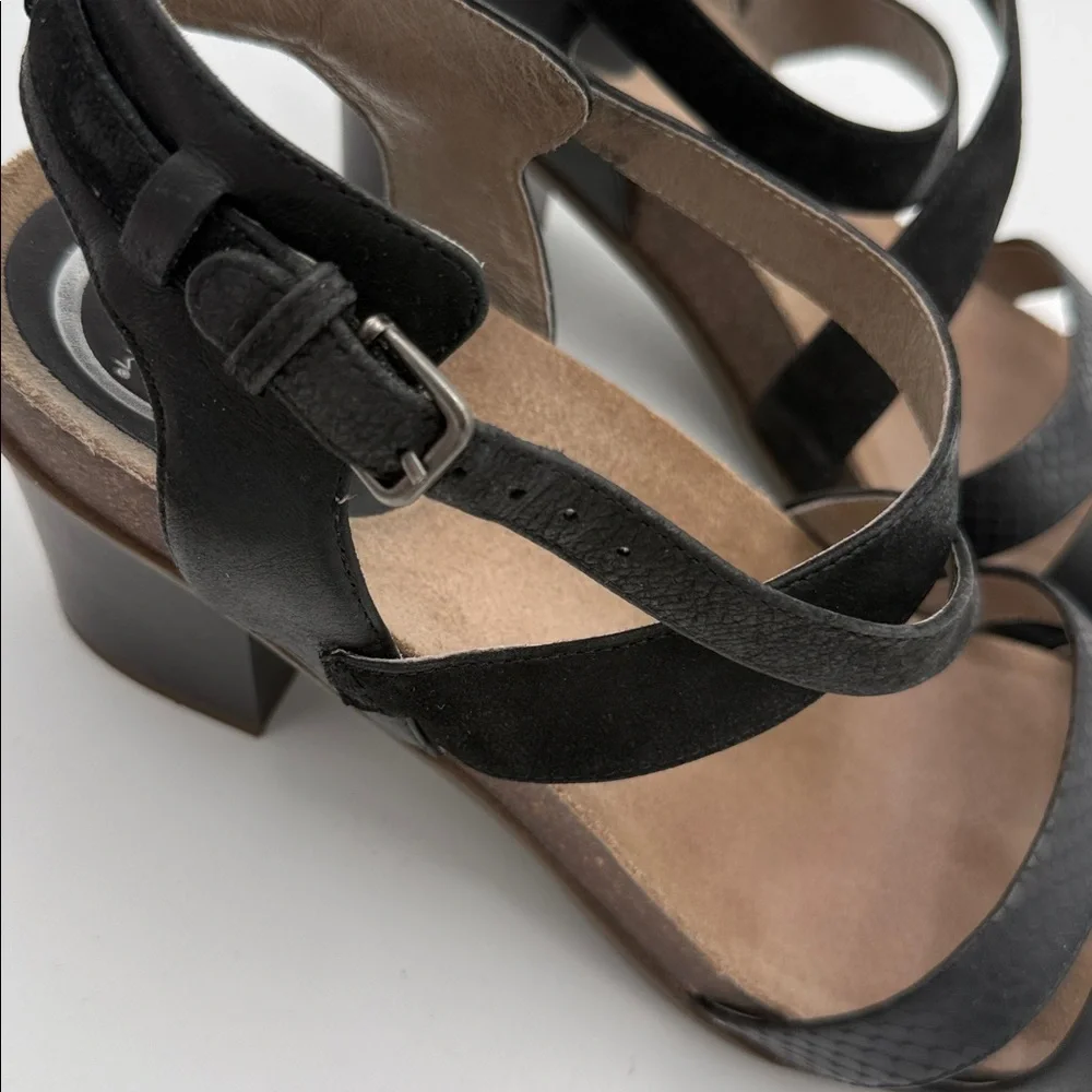 Obeo  Black Strappy Heels sandal women 9N Leather upper casual office comfort